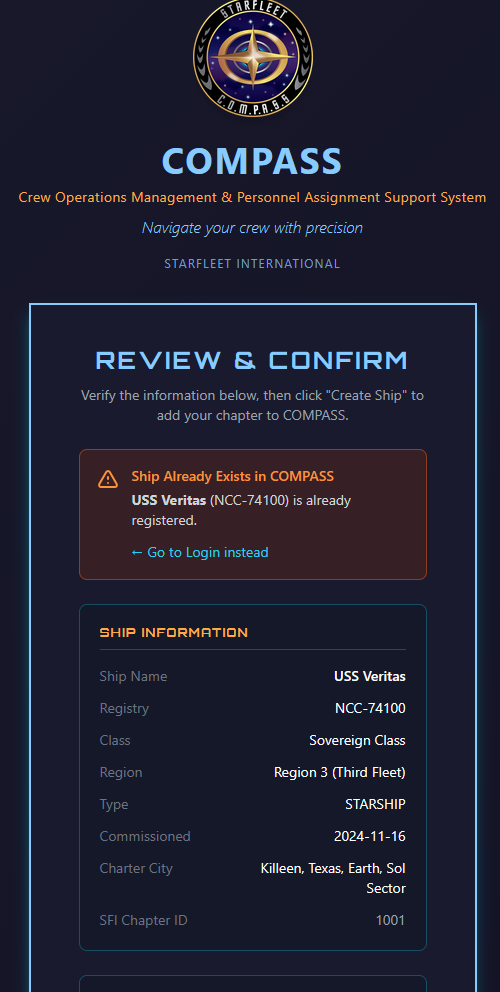 Review & Confirm — ship information