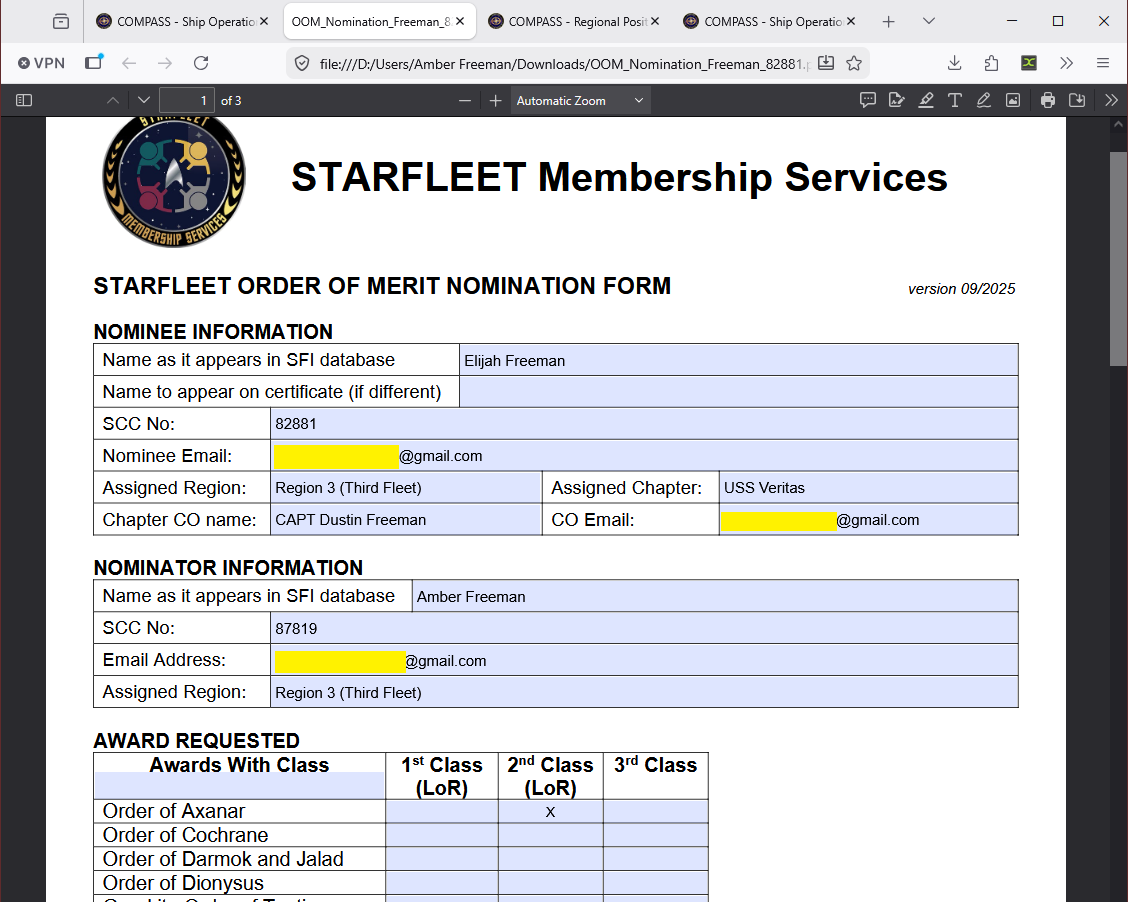 SFI Order of Merit Nomination Form — pre-filled PDF