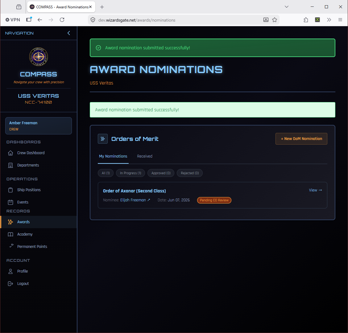 Award nominations list — pending CO review