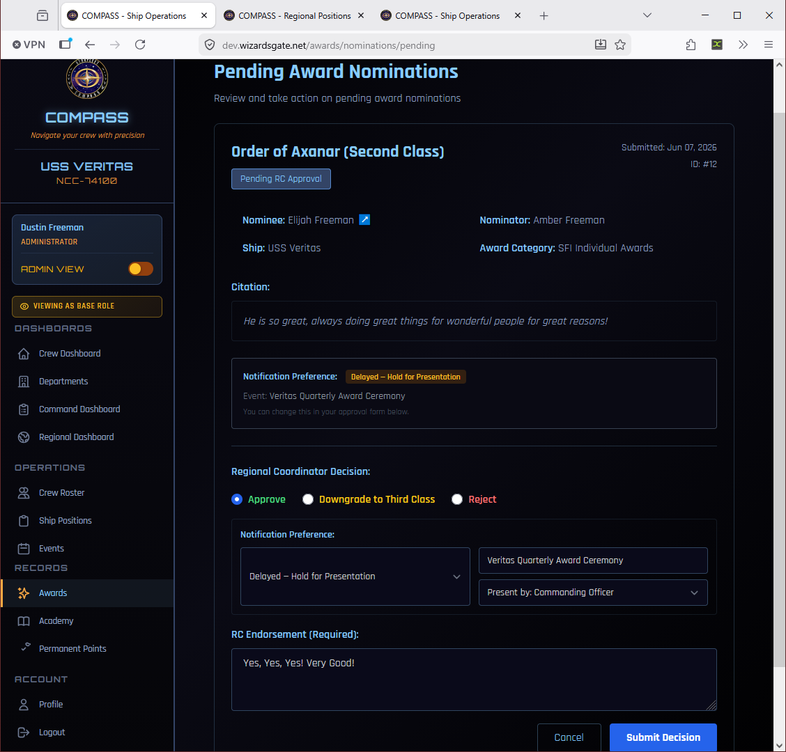 RC award review queue