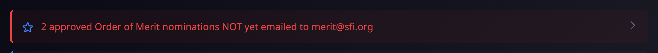 Dashboard card for unsent Order of Merit nominations