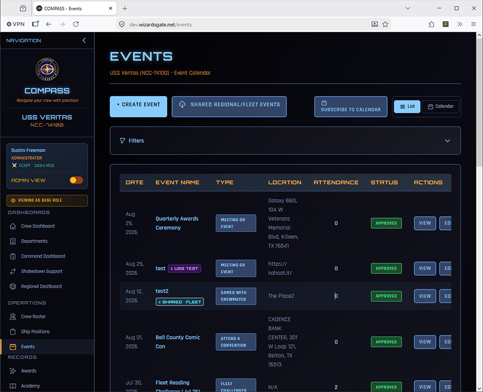 Shared event shown on the ship calendar