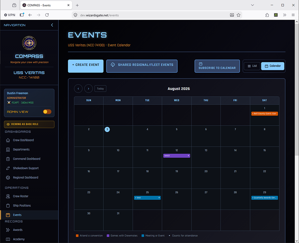 Shared event details from the calendar