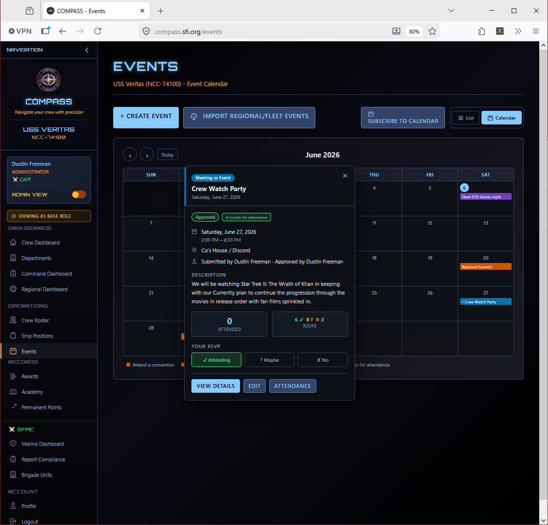 Events — create/detail view