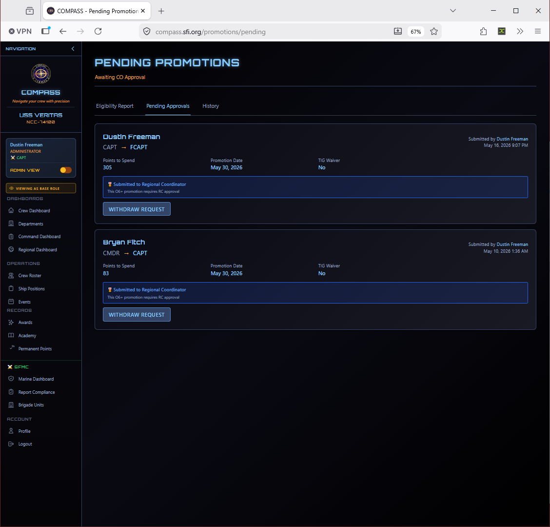 Promotion Eligibility Report — pending tab