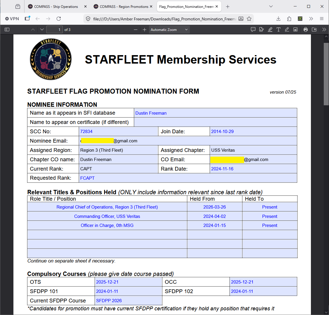 Flag Promotion Nomination Form — pre-filled PDF
