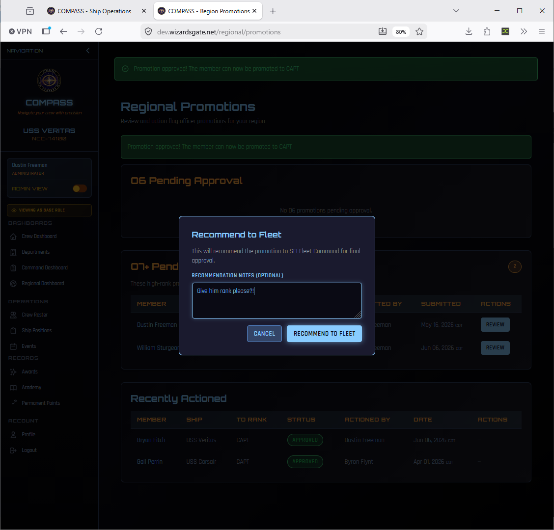 Recommend to Fleet confirmation dialog