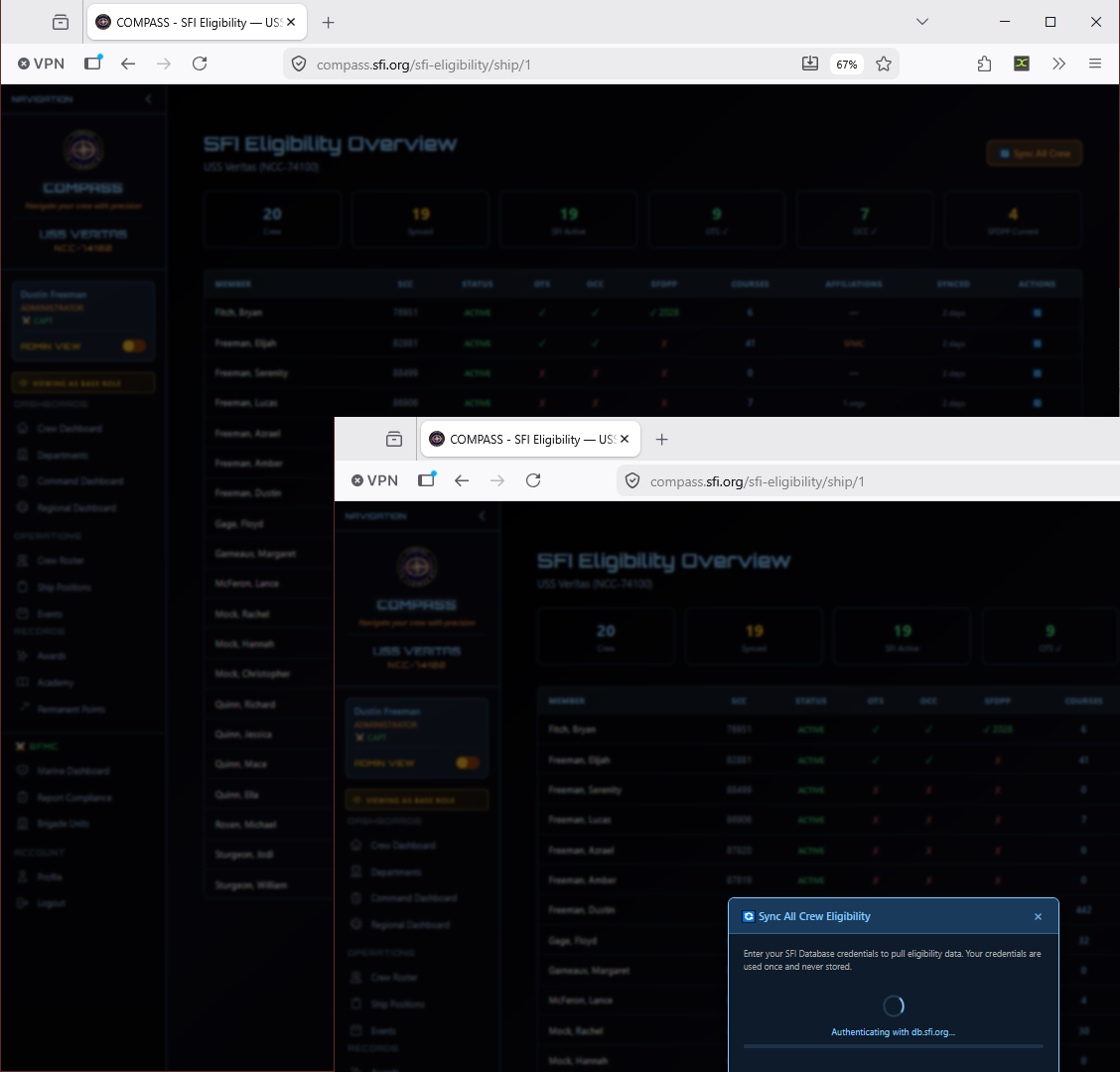 SFI Eligibility sync — authenticating