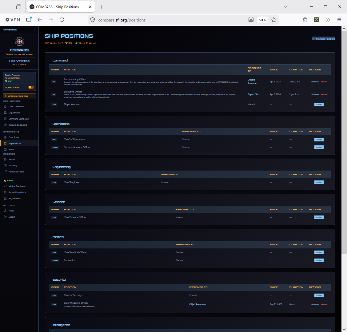 Ship Positions — list view
