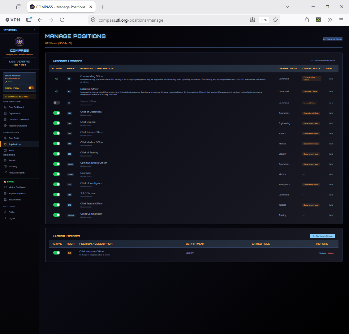 Ship Positions — manage
