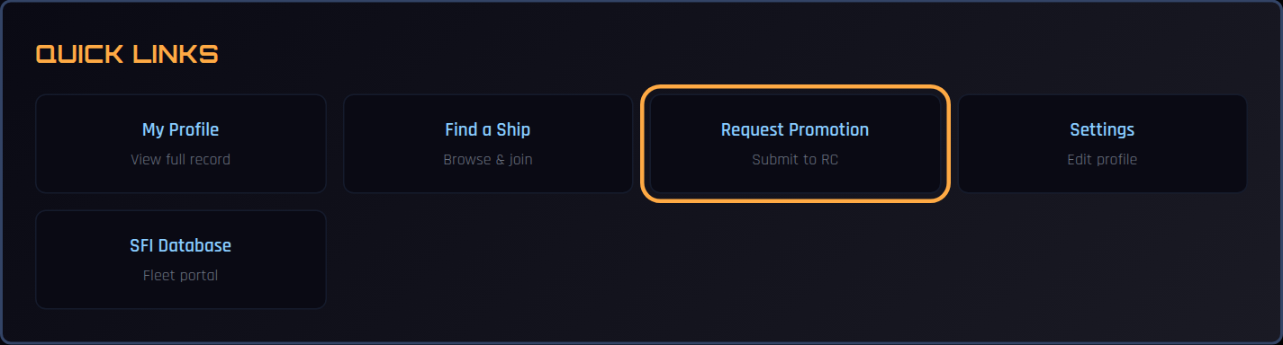 Quick Links on the unassigned dashboard with Request Promotion highlighted